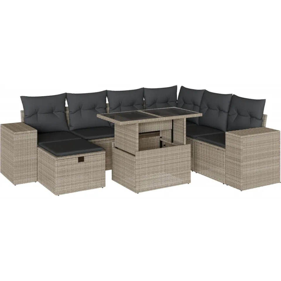 vidaXL 8-delige Loungeset met kussens poly rattan lichtgrijs grijs, foto 3