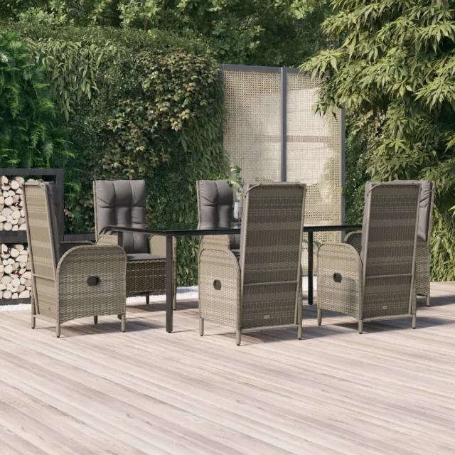 vidaXL 7-delige Tuinset met kussens poly rattan zwart en grijs, foto 2