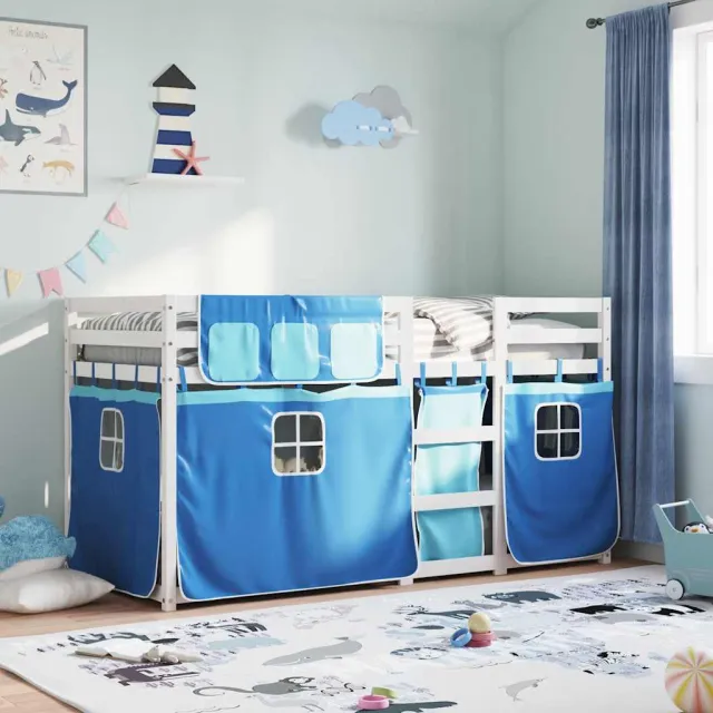 vidaXL Stapelbed met gordijnen 80x200 cm massief grenenhout blauw