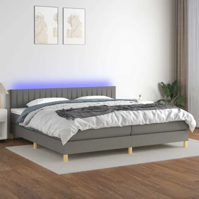 vidaXL Boxspring met matras en LED stof donkergrijs 200x200 cm grijs