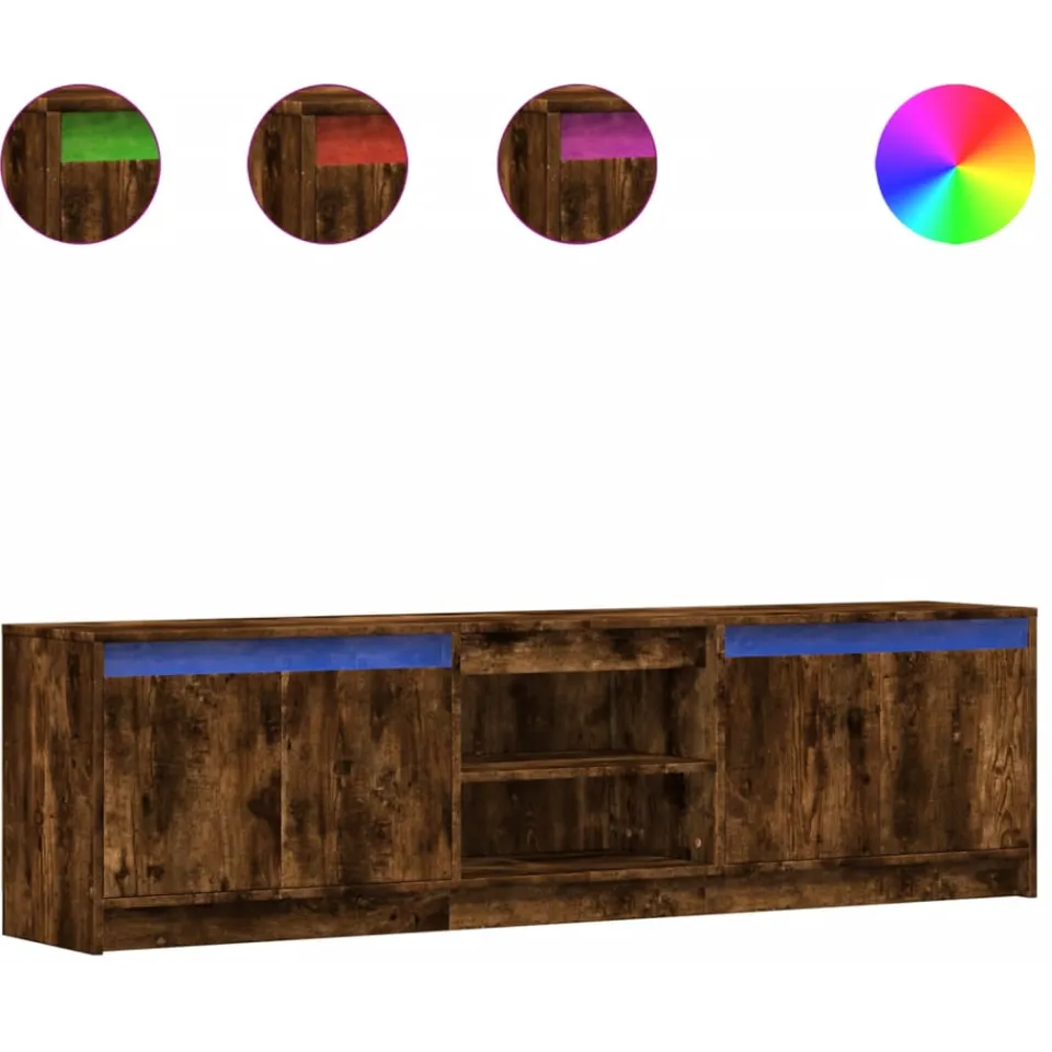 vidaXL Tv-meubel met LED 180x34x50 cm bewerkt hout gerookt eikenkleur, foto 3