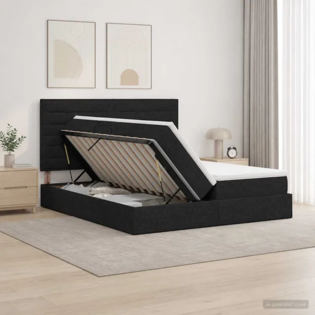 vidaXL Opslag bed met hoofdeinde met opslag Zwart 180 x 200 cm Stof
