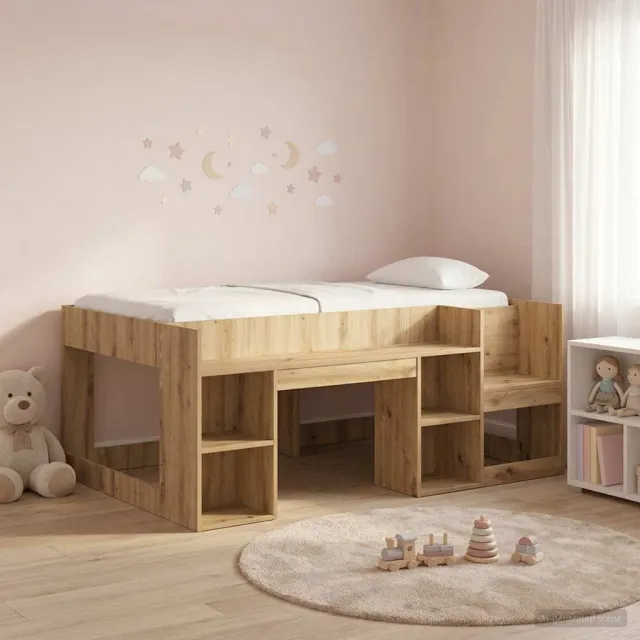 vidaXL Jeugd bedframe met opbergruimte Artisanaal eiken 80 x 160 cm Bruin