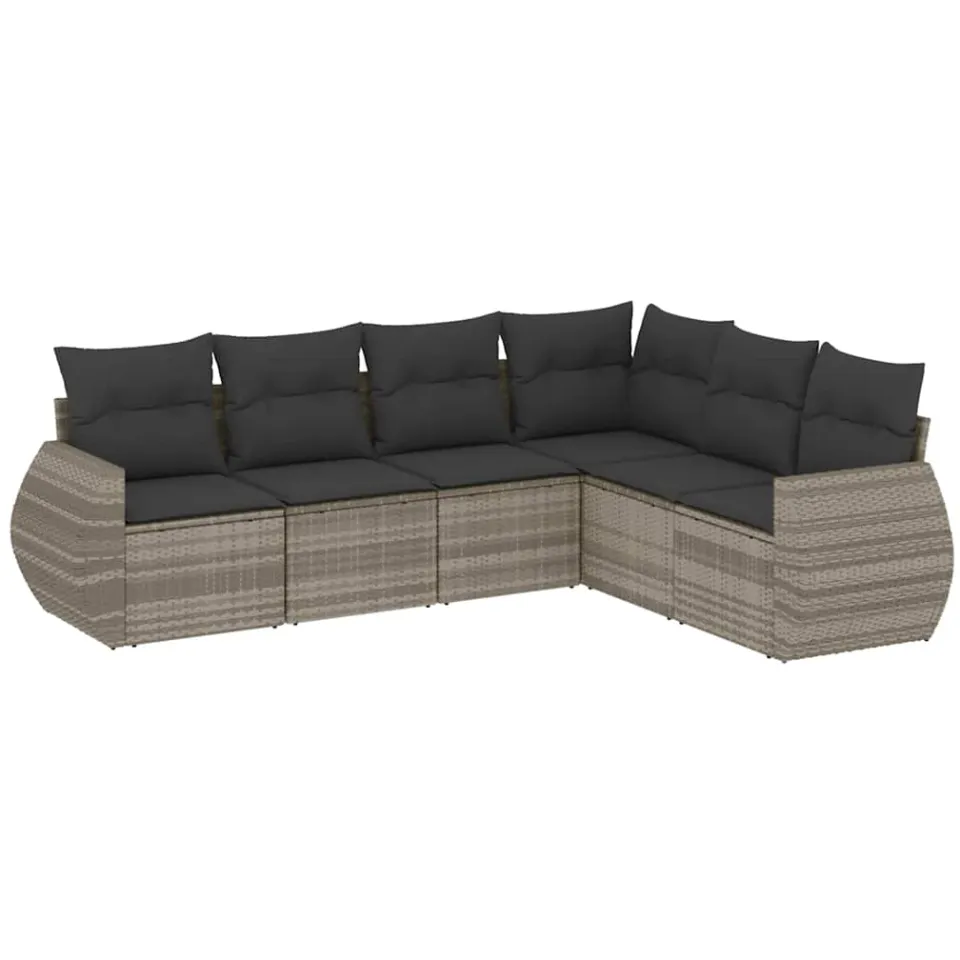 vidaXL 6-delige Loungeset met kussens poly rattan lichtgrijs grijs, foto 3