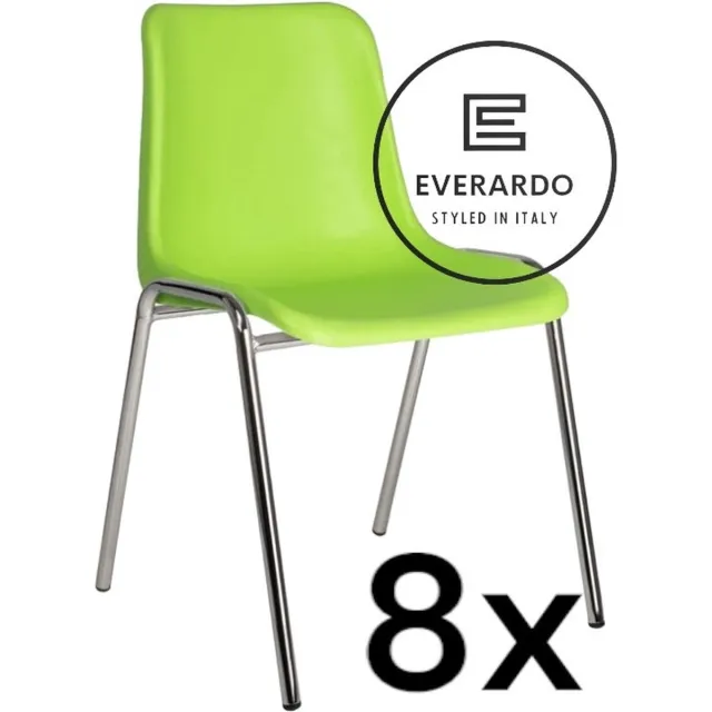 King of Chairs set van 8- model KoC Everardo lime met verchroomd onderstel. Kantinestoel stapelstoel kuipstoel vergaderstoel tuinstoel kantine stoel stapel kantinestoelen stapelstoelen kuipstoelen stapelbare keukenstoel Helene eetkamerstoel Limegroene zitting met verchroomd onderstel