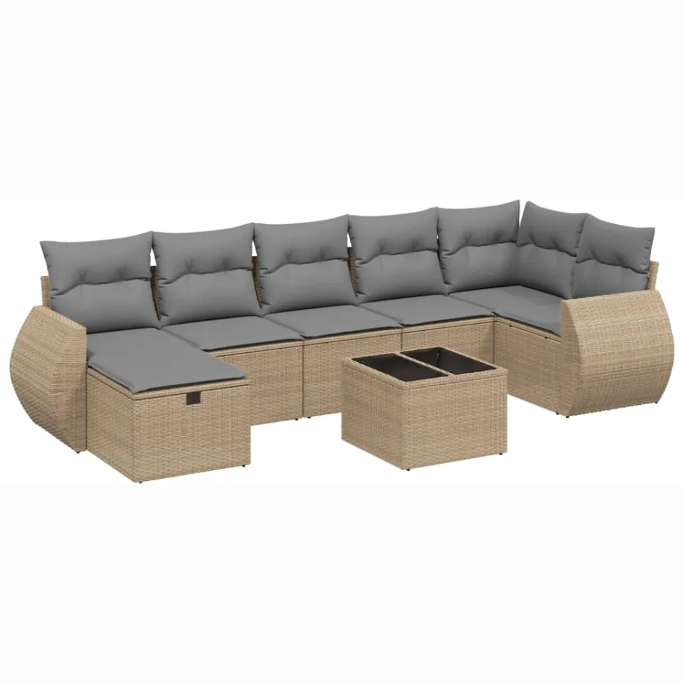 vidaXL 8-delige Loungeset met kussens poly rattan gemengd beige, foto 4