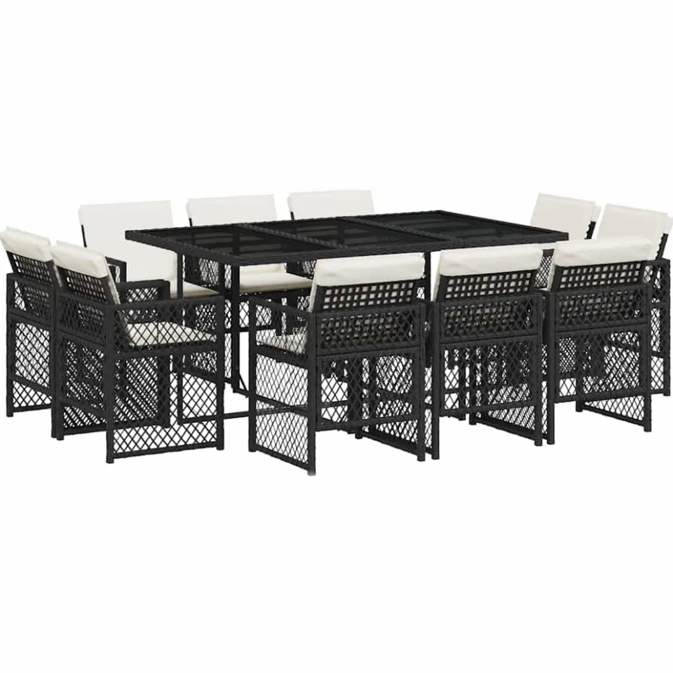 vidaXL 11-delige Tuinset met kussens poly rattan zwart
