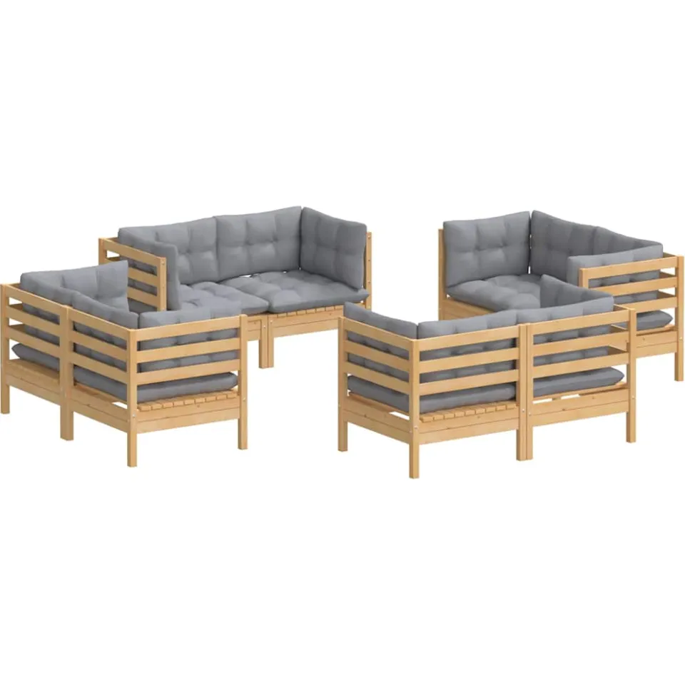 vidaXL 8-delige Loungeset met grijze kussens grenenhout Grijs