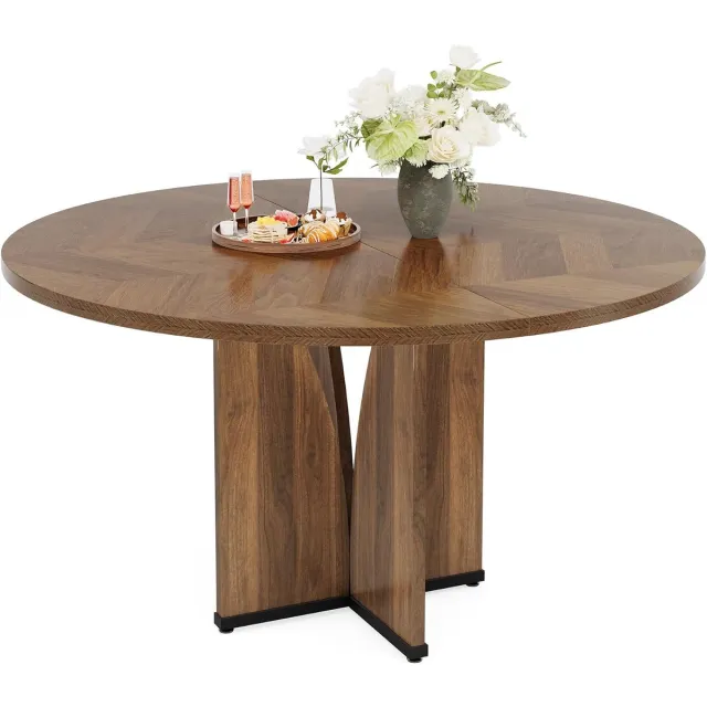 BonBonVibes Ronde Eettafel 100 cm Rustiek Bruin – Houten Keukentafel voor 4 Personen – Boerderijstijl Eetkamertafel met Houten Tafelblad & Poten – Voor Eetkamer, Keuken & Woonkamer