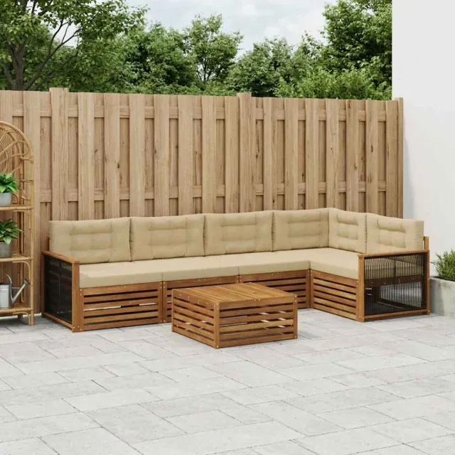 vidaXL Buiten bankenset 6 st 5-zits Natuurlijk en Beige