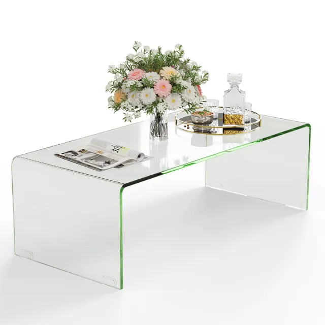 Costway Salontafel van gehard glas, U-vormige bijzettafel, moderne glazen tafel, woonkamertafel, koffietafel, voor woonkamer, kantoor, hotel, belastbaar tot 136 kg, 108 x 50 x 35 cm Transparant