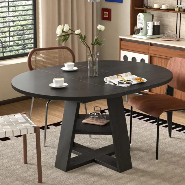 OKWISH Uitschuifbare Eettafel - Ronde Tafel Voor 4 Tot 6 Personen - Opbergruimte- 150 x 110 x 75 cm - MDF - Zwart