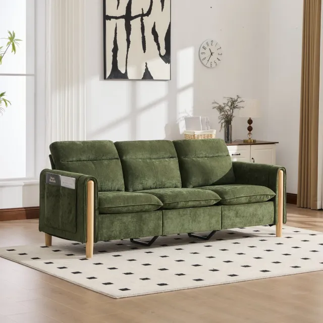 DESMIU Hoekbank 3-Zits - L-Vormig Met Opberghocker En Zijvakken - Voor Woonkamer En Kleine Ruimtes - Chenille - Groen