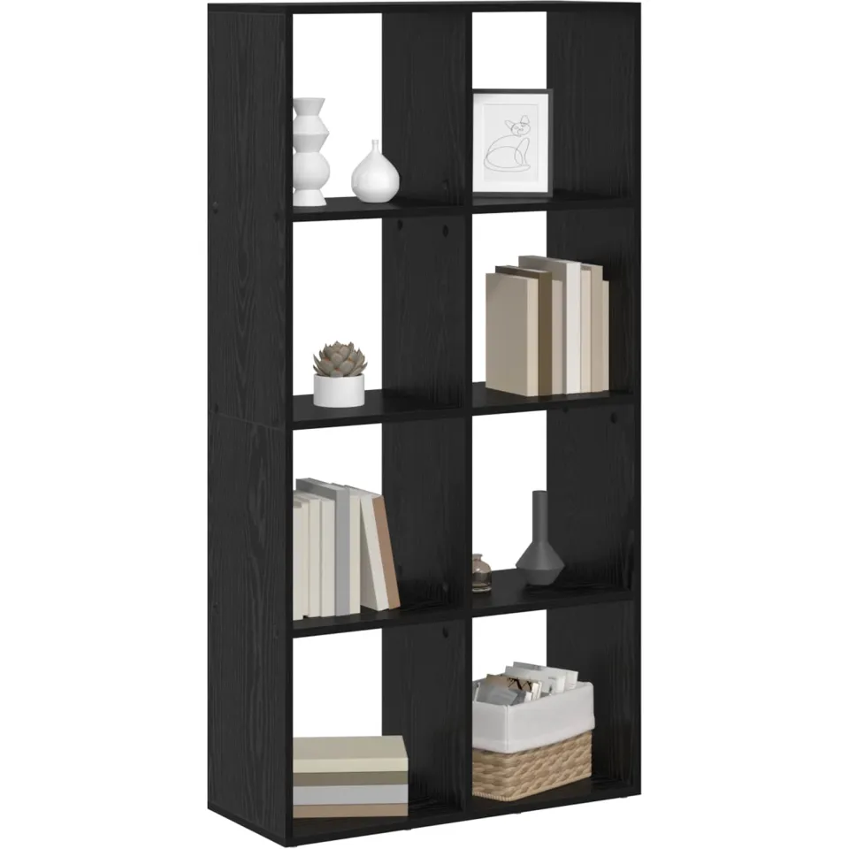 vidaXL Boekenkast 8-laags 69,5 x 29 x 137,5 cm Bewerkt hout Zwart