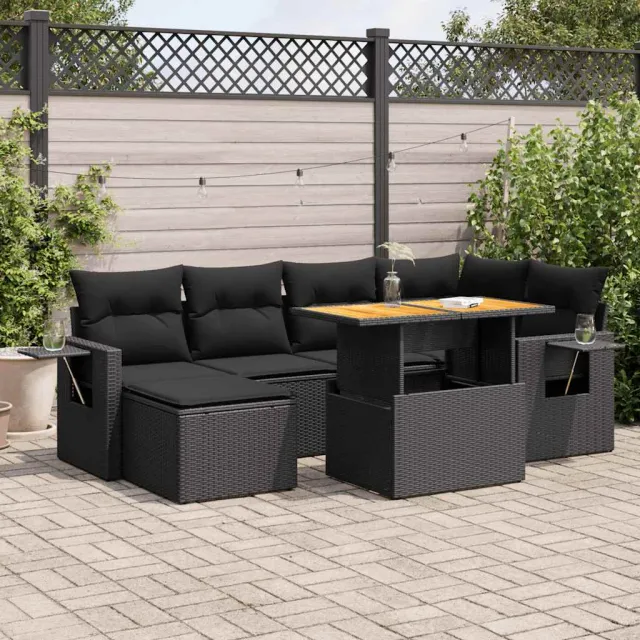 vidaXL 7-delige Loungeset met kussens poly rattan zwart, foto 2