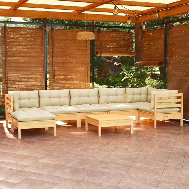 vidaXL 8-delige Loungeset met crèmekleurige kussens massief grenenhout, foto 2
