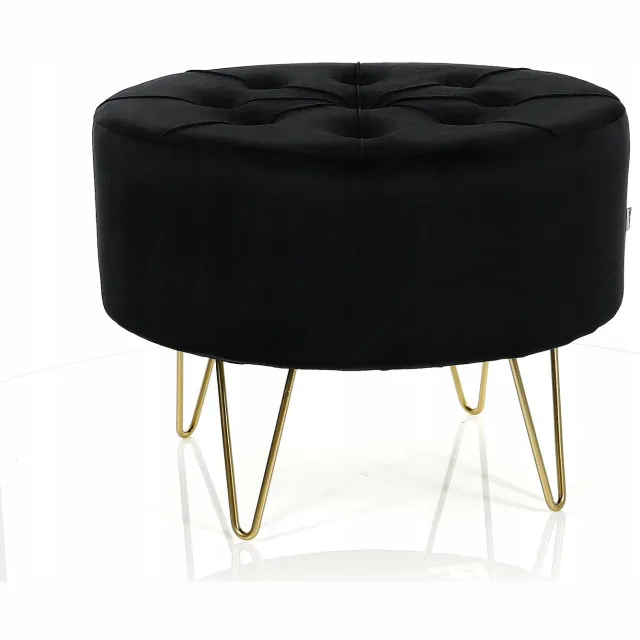Messa Home Moderne Zwarte Ronde Poef - 56x43cm - Stijlvol Design Black/Gold