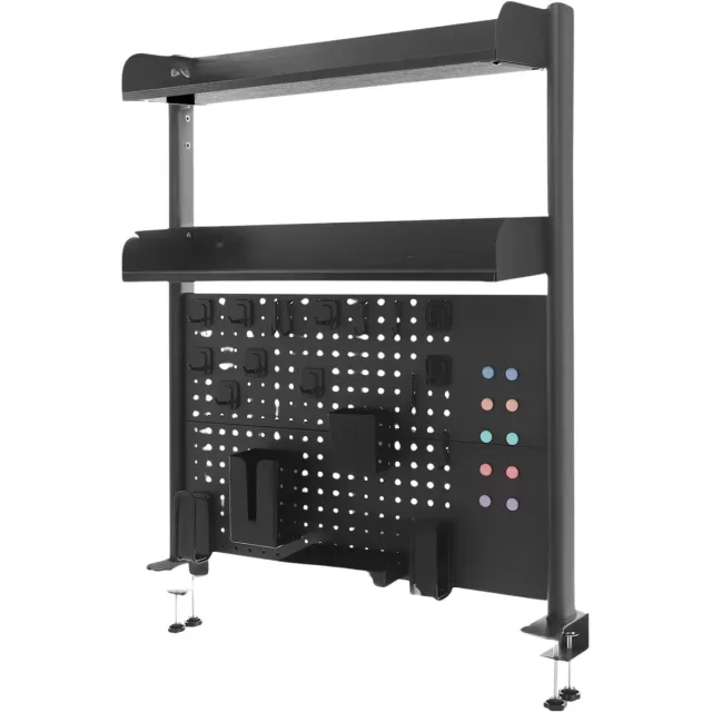 Happiq Multifunctionele clip-on bureau boekenplank – Voor studeerkamer en werkplek – klemplank/pegboard bureau-organizer en opbergrek voor accessoires – metaal/hout – zwart Black