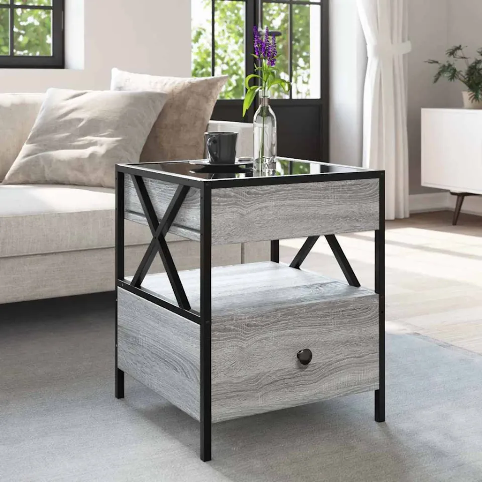 vidaXL Salontafel met Infinity LED 40x40x51 cm grijs sonoma eikenkleur, foto 3