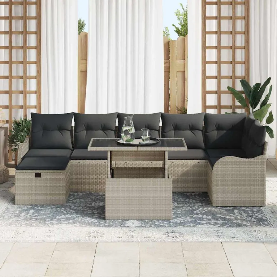 vidaXL Tuin Sofa Set 8 st Lichtgrijs Poly riet, foto 3