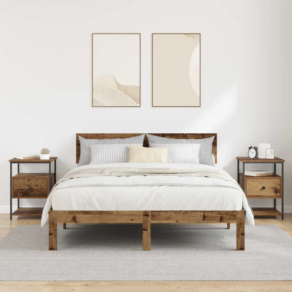 vidaXL Nachtkastje 2 st Oudhout 40 x 42 x 56 cm Bewerkt hout bruin, foto 4