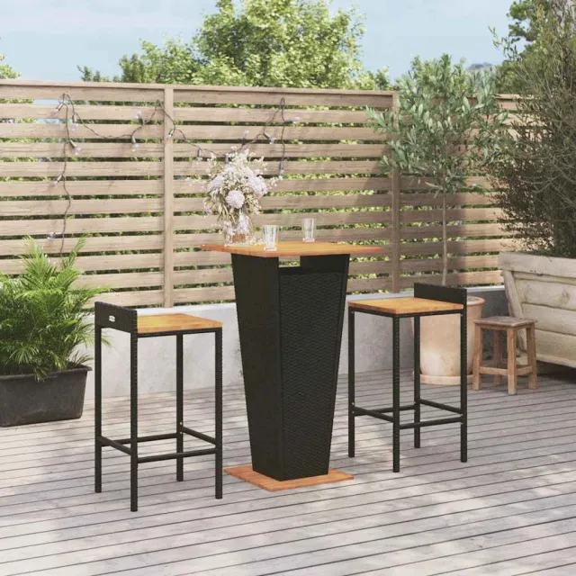 vidaXL 3-delige Tuinbarset poly rattan en massief acaciahout zwart, foto 2