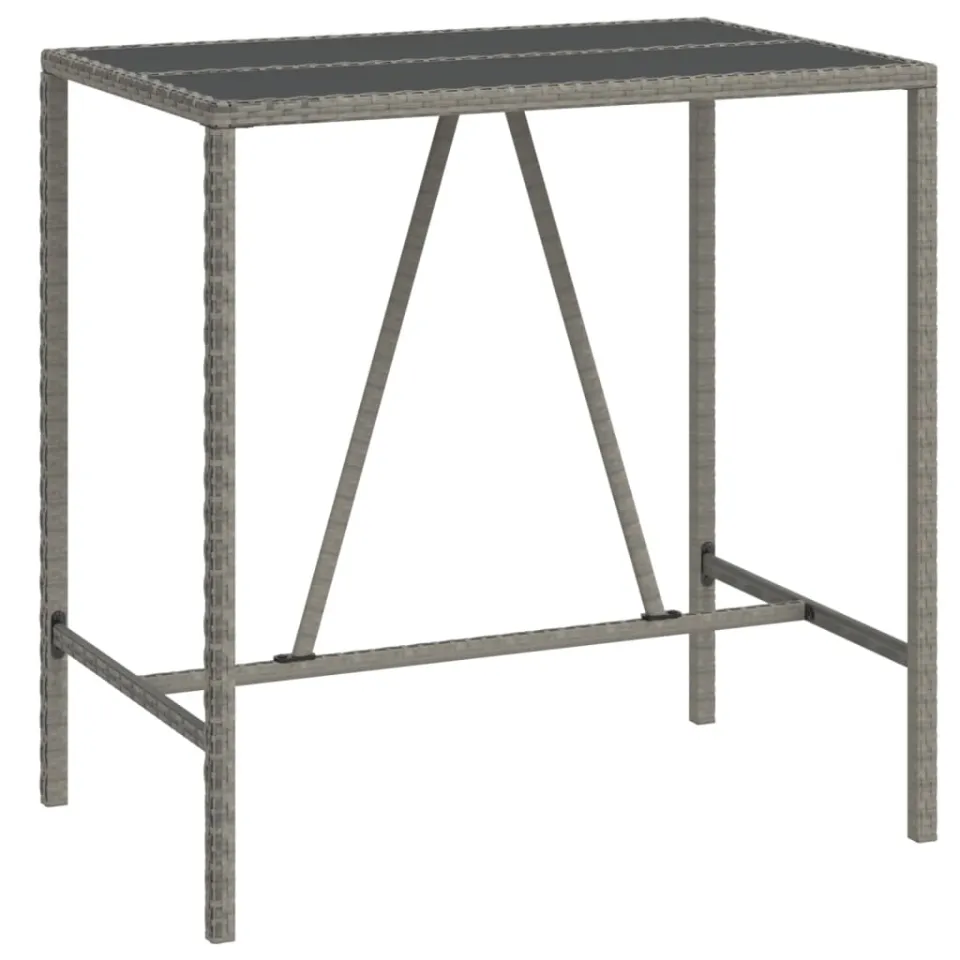 vidaXL Bartafel met glazen blad 110x70x110 cm poly rattan grijs, foto 3