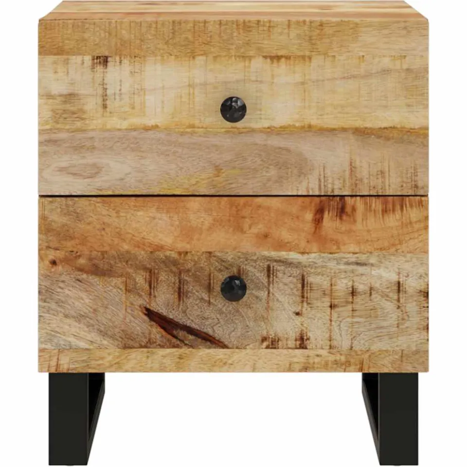 vidaXL Nachtkastjes 2 st 40x33x46 cm massief mangohout zwart, foto 4