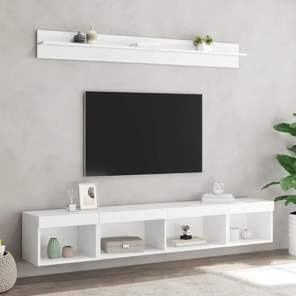 vidaXL 5-delige Tv-wandmeubelset met LED-verlichting bewerkt hout wit, foto 3