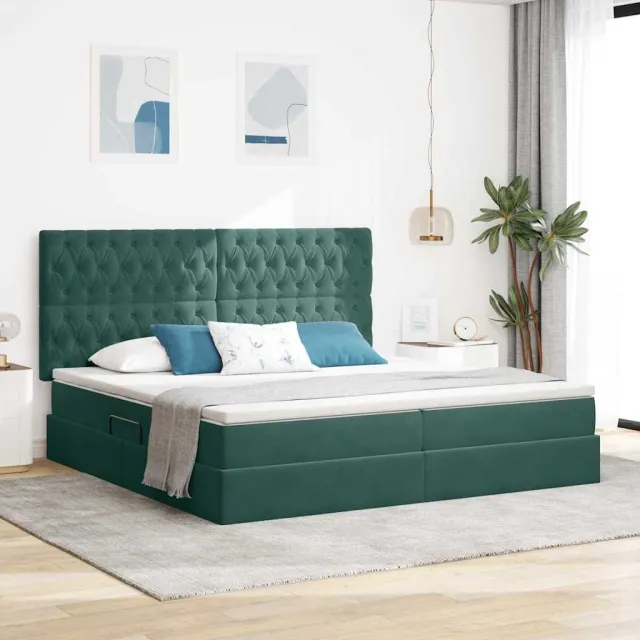 vidaXL LED Opslagbed met Matras Donkergroen 200 x 200 cm Fluweel