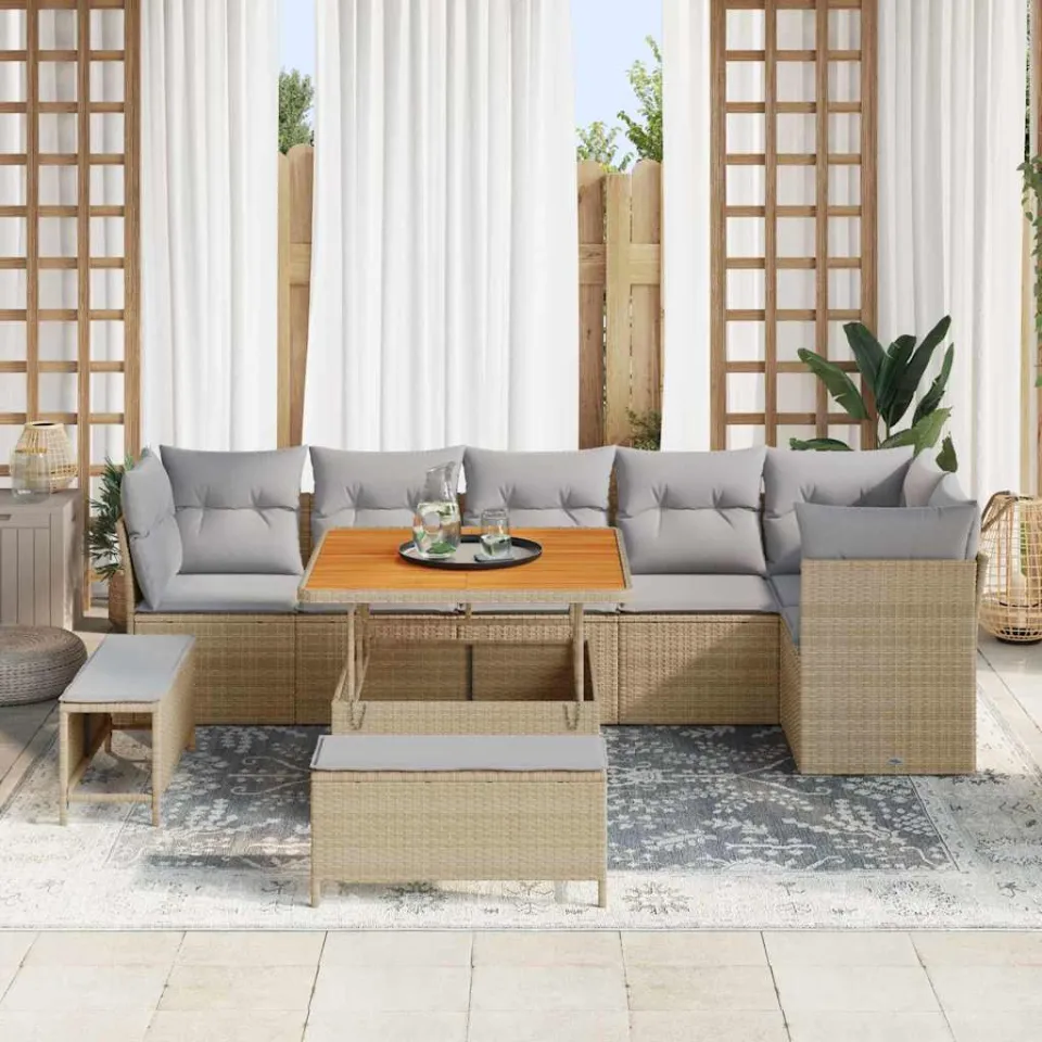 vidaXL Tuinbankenset 9 st Beige poly rattan, foto 3