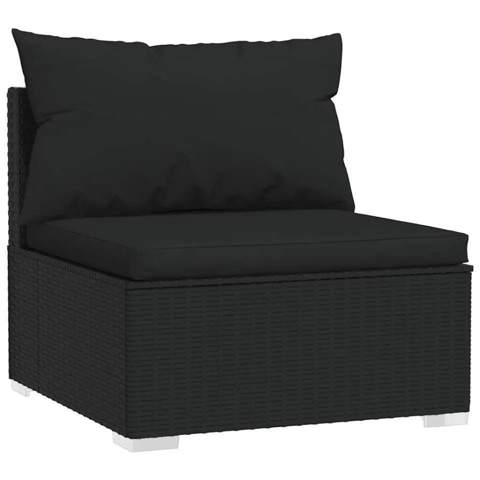 vidaXL Driezitsbank met kussens poly rattan zwart