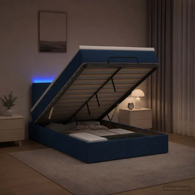 vidaXL Ottoman Bed met Matrassen en LED Blauw 120 x 190 cm Stof