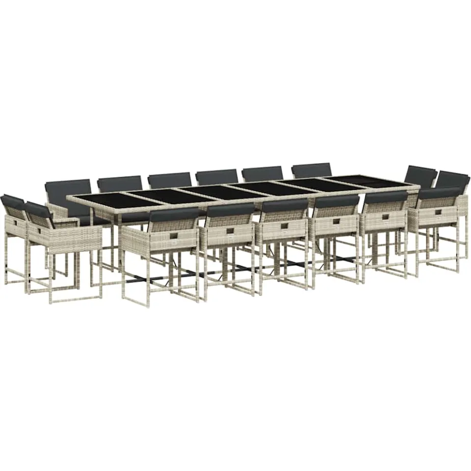 vidaXL 17-delige Tuinset met kussens poly rattan lichtgrijs grijs, foto 3