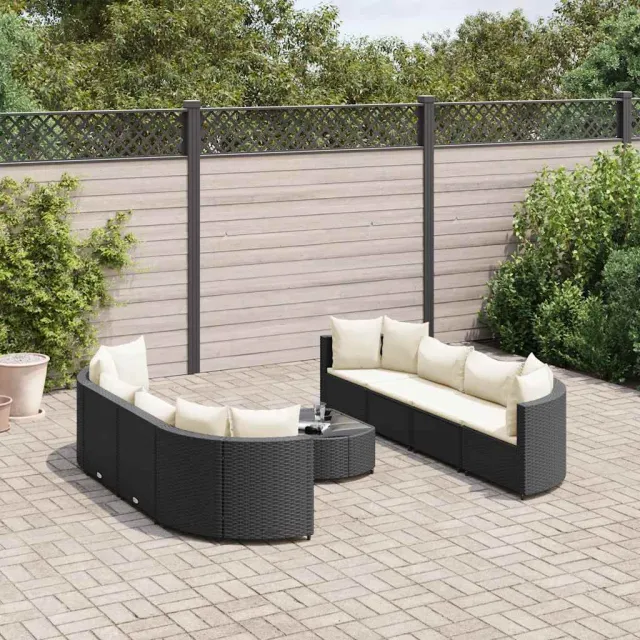 vidaXL 9-delige Loungeset met kussens poly rattan zwart, foto 2