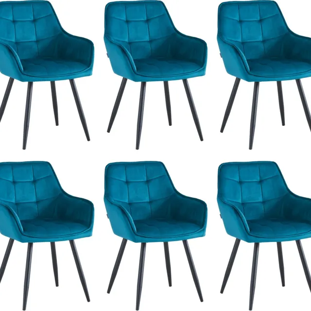 Colenis Oriana Eetkamerstoel - Set Van 6 - Petrol - Fluweel - Velvet - Industrieel
