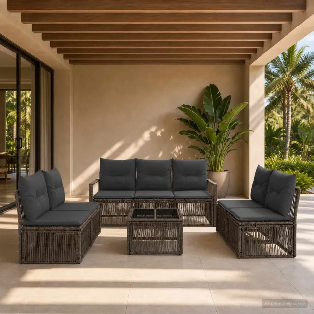 vidaXL Tuinbankenset 8 st Grijs poly rattan, foto 2