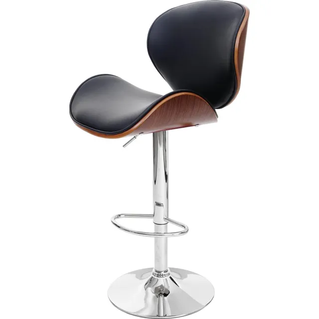 MCW Foxrock barkruk, barkruk, houten gebogen hout retro design ~ walnoot look, kunstleer zwart