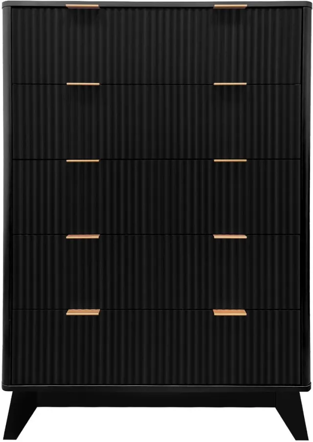 Danky Fluted - 5-Lades Ladekast - 80x40x120cm - Wavefront Design - Zwart
