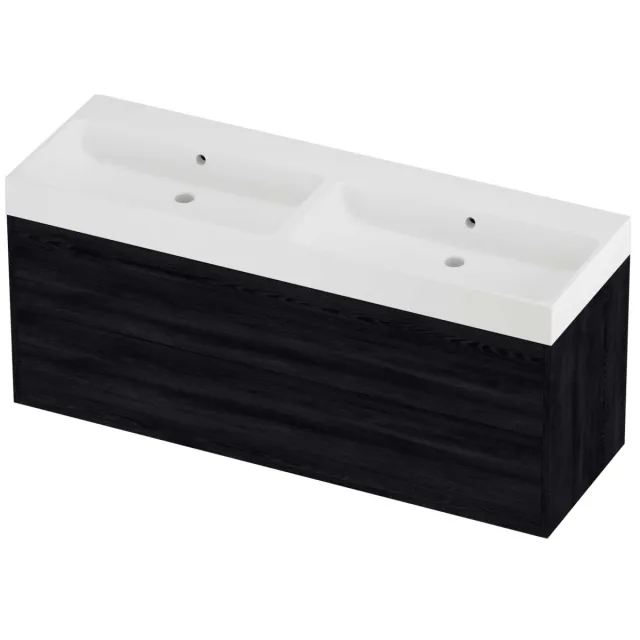 Proline Podium Badmeubelset Polystone Loft In Kader 140x46x62 cm Mat White Black Oak Eiken