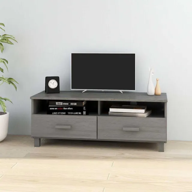 vidaXL Tv-meubel HAMAR 106x40x40 cm massief grenenhout lichtgrijs grijs, foto 2