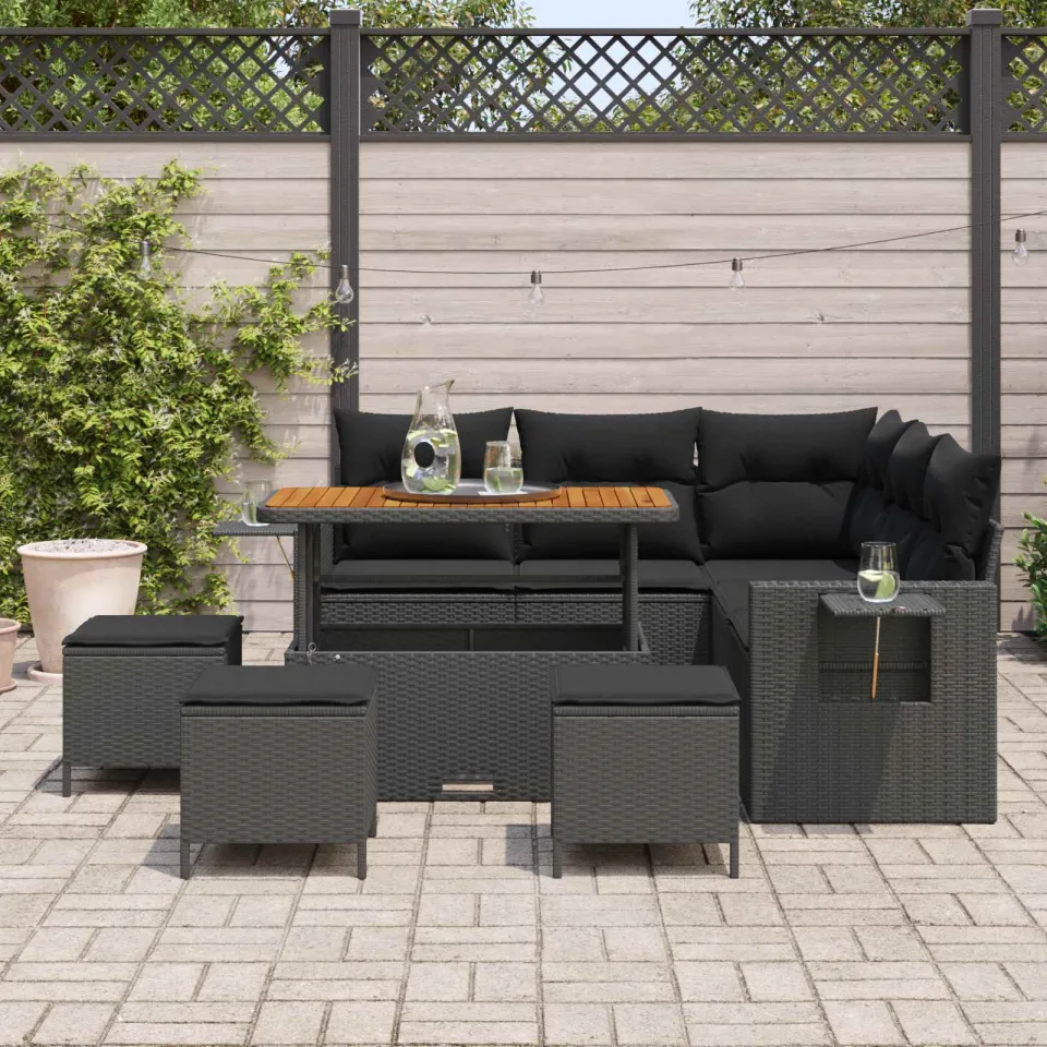 vidaXL Tuin Sofa Set 9 st Zwart poly rattan, foto 3
