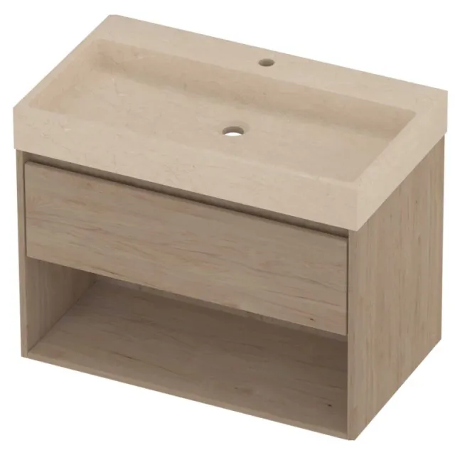 Proline Evoli Badmeubelset Hardsteen Loft 1 Kraangat Met Schap 80x46x62 cm Sand Stone Ideal Oak Eiken