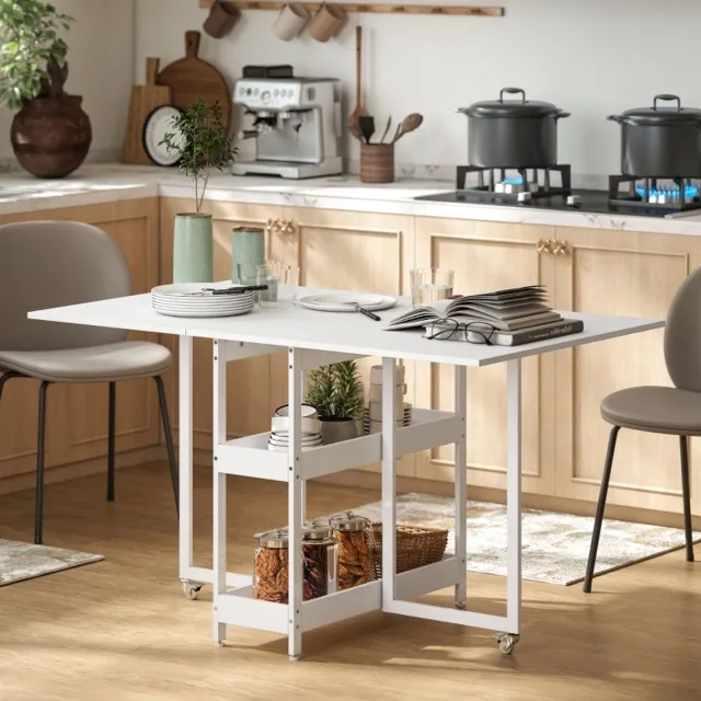 CHICFURN Eettafel 133,4 cm - 2-4 personen - Opklapbaar - 2 open vakken - Keuken en eetkamer - Melamine gecoate spaanplaat - Wit