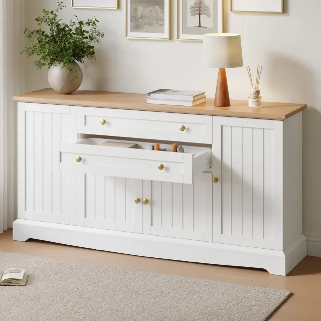 MODENUIT Dressoir - 4 Deuren En 2 Laden - Verstelbare Legplanken Voor Woonkamer - MDF Wit - 160x38x78,5 Cm