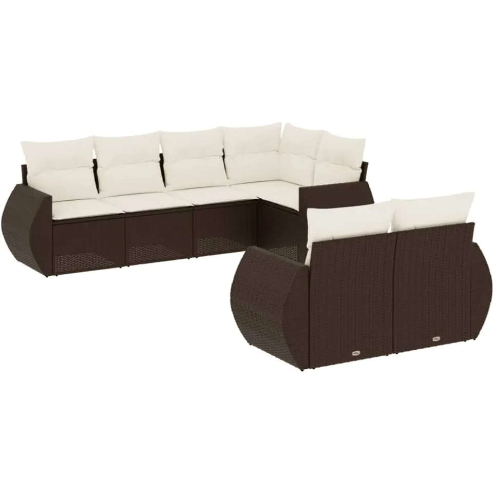vidaXL 7-delige Loungeset met kussens poly rattan bruin, foto 3