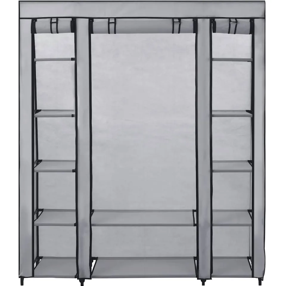 vidaXL Kledingkast met vakken en stangen 150x45x176 cm stof grijs, foto 3
