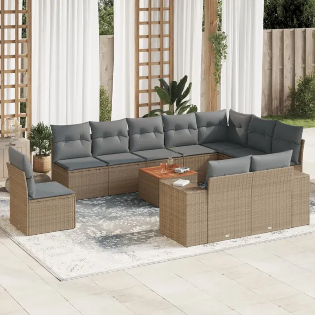 vidaXL 11-delige Tuinset met kussens poly rattan beige, foto 2