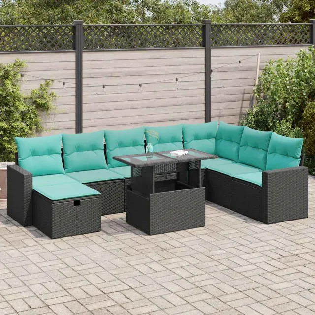 vidaXL 9-delige Loungeset met kussens poly rattan acacia grijs, foto 2