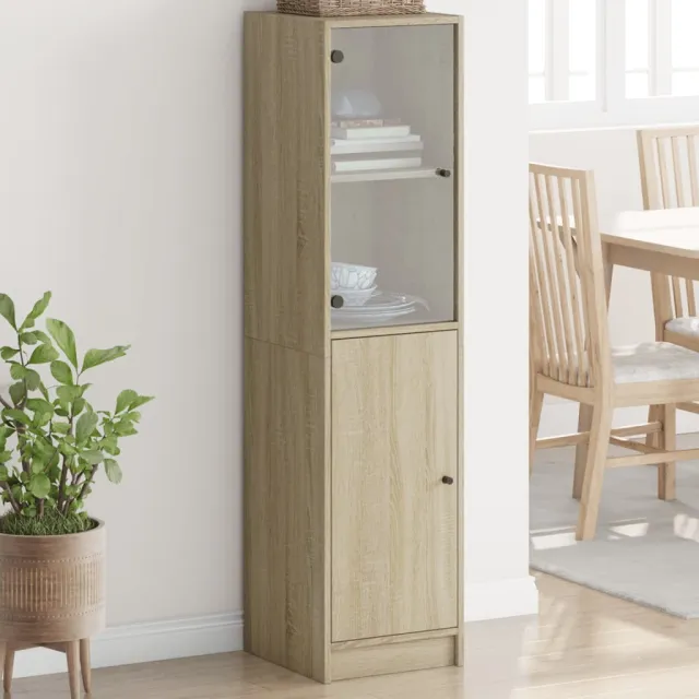 vidaXL Hoge kast met glazen deur 35x37x142 cm sonoma eikenkleurig, foto 2